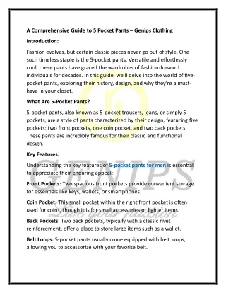 A Comprehensive Guide to 5 Pocket Pants - Genips Clothing