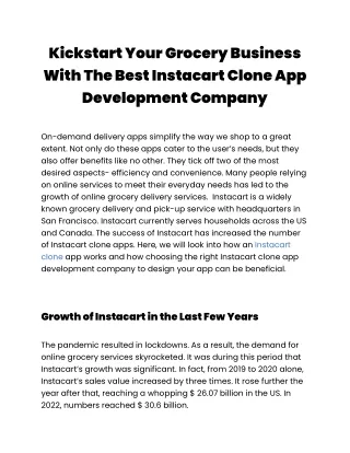 Kickstart Your Grocery Business With The Best Instacart Clone App Development Company