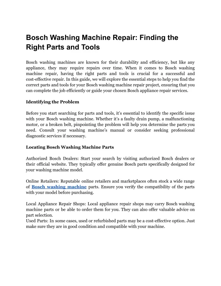 bosch washing machine repair finding the right
