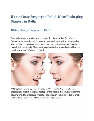 Rhinoplasty Surgery in Delhi | Nose Reshaping Surgery in Delhi