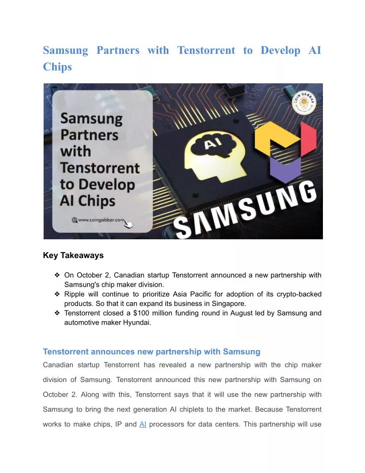 samsung partners with tenstorrent to develop