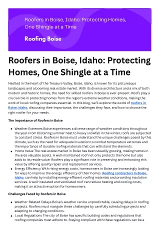Roofers in Boise, Idaho Protecting Homes, One Shingle at a Time