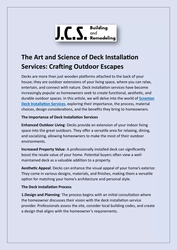 the art and science of deck installation services