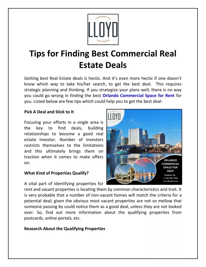 tips for finding best commercial real estate deals