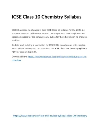 ICSE Class 10 Chemistry Syllabus
