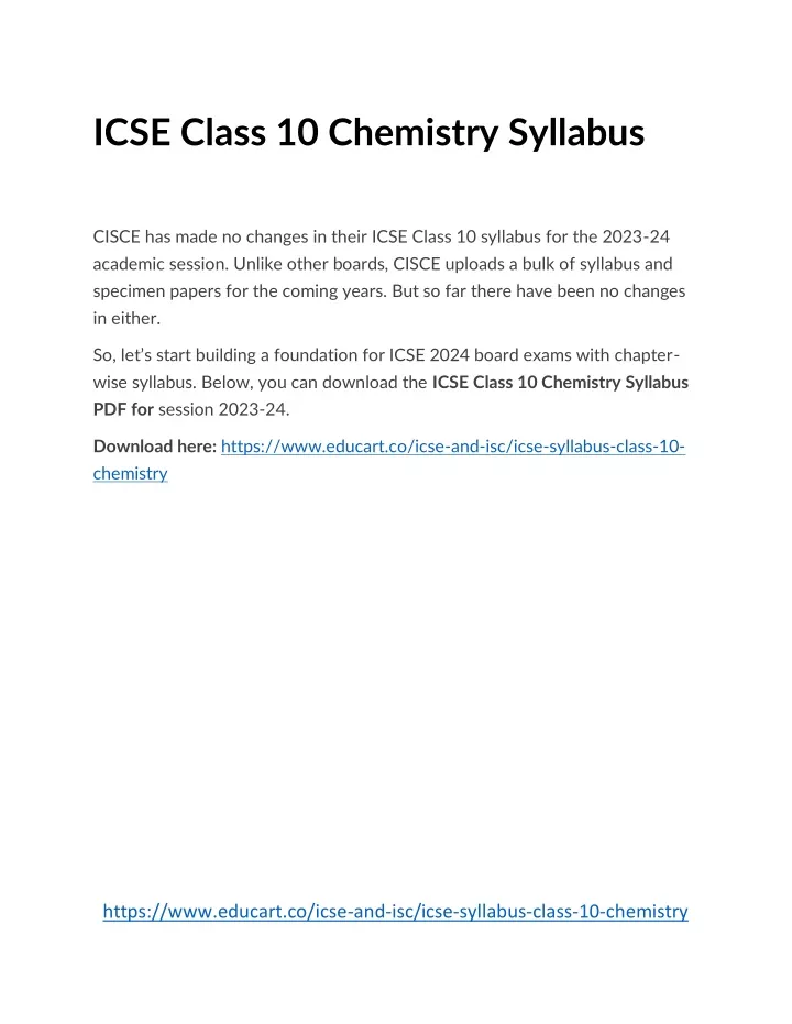 icse class 10 chemistry syllabus