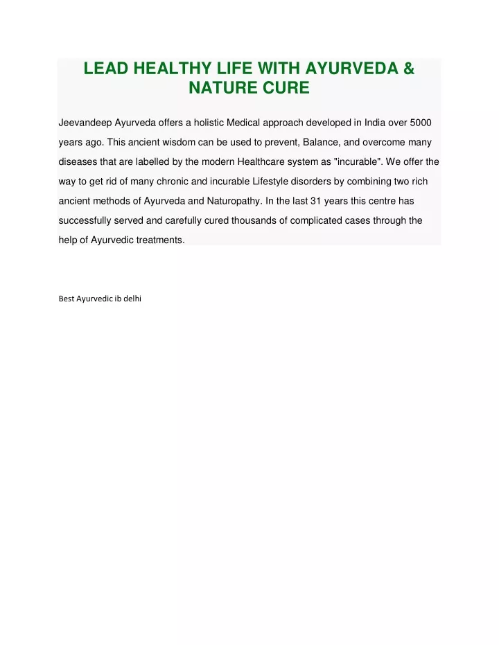 lead healthy life with ayurveda nature cure