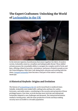 The Expert Craftsmen: Unlocking the World of Locksmiths in the UK