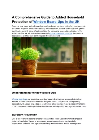 A Comprehensive Guide to Added Household Protection of Window Board-Ups in the UK