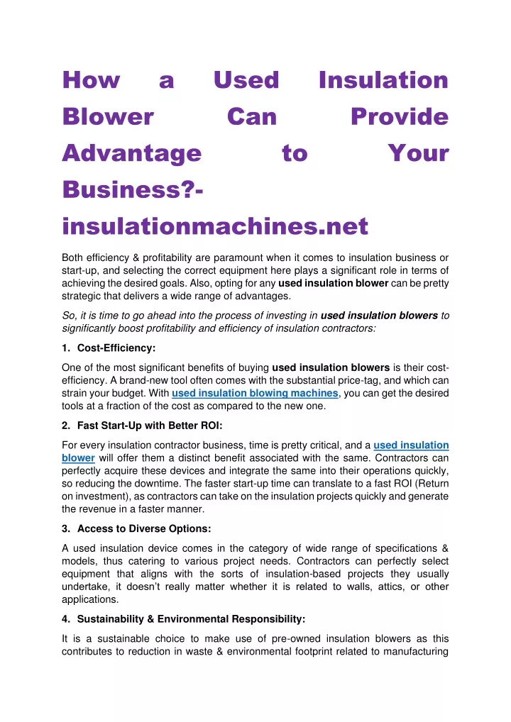 how blower advantage business insulationmachines