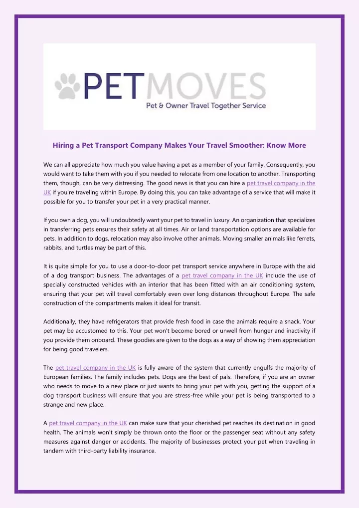 hiring a pet transport company makes your travel