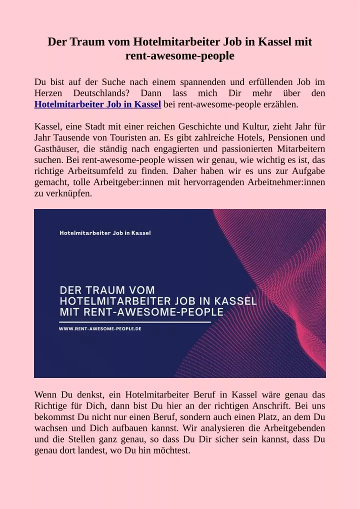 der traum vom hotelmitarbeiter job in kassel