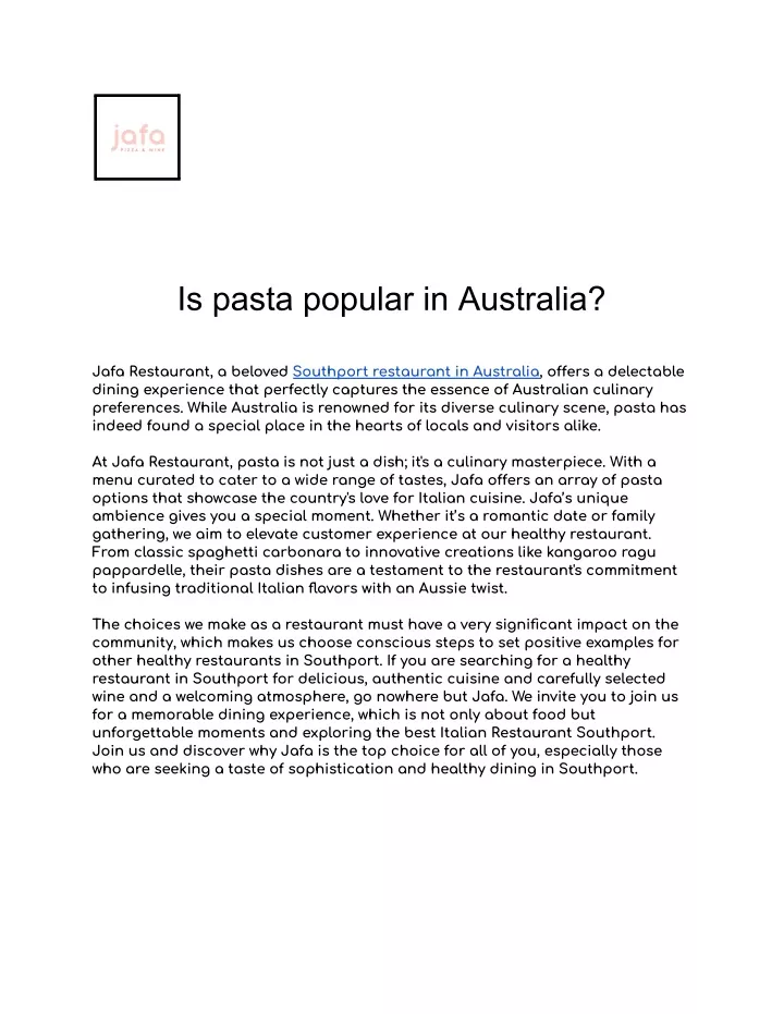 is pasta popular in australia