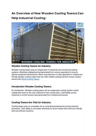 FRP Cooling Towers India |Industrial Cooling Tower  Manufacturers in India