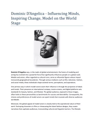 Dominic D’Angelica - Influencing Minds, Inspiring Change, Model on the World Stage