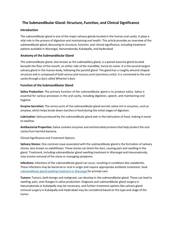 the submandibular gland structure function