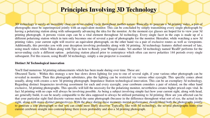principles involving 3d technology