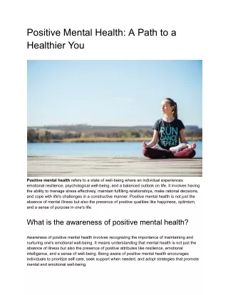 Positive Mental Health: A Path to a Healthier You
