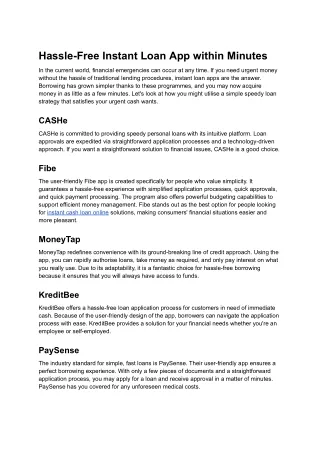 Hassle-Free Instant Loan App within Minutes