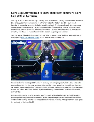 Euro Cup All you need to know about next summer's Euro Cup 2024 in Germany