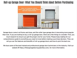 Roll-up Garage Door: What You Should Think About Before Purchasing