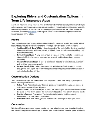 Exploring Riders and Customization Options in Term Life Insurance Apps