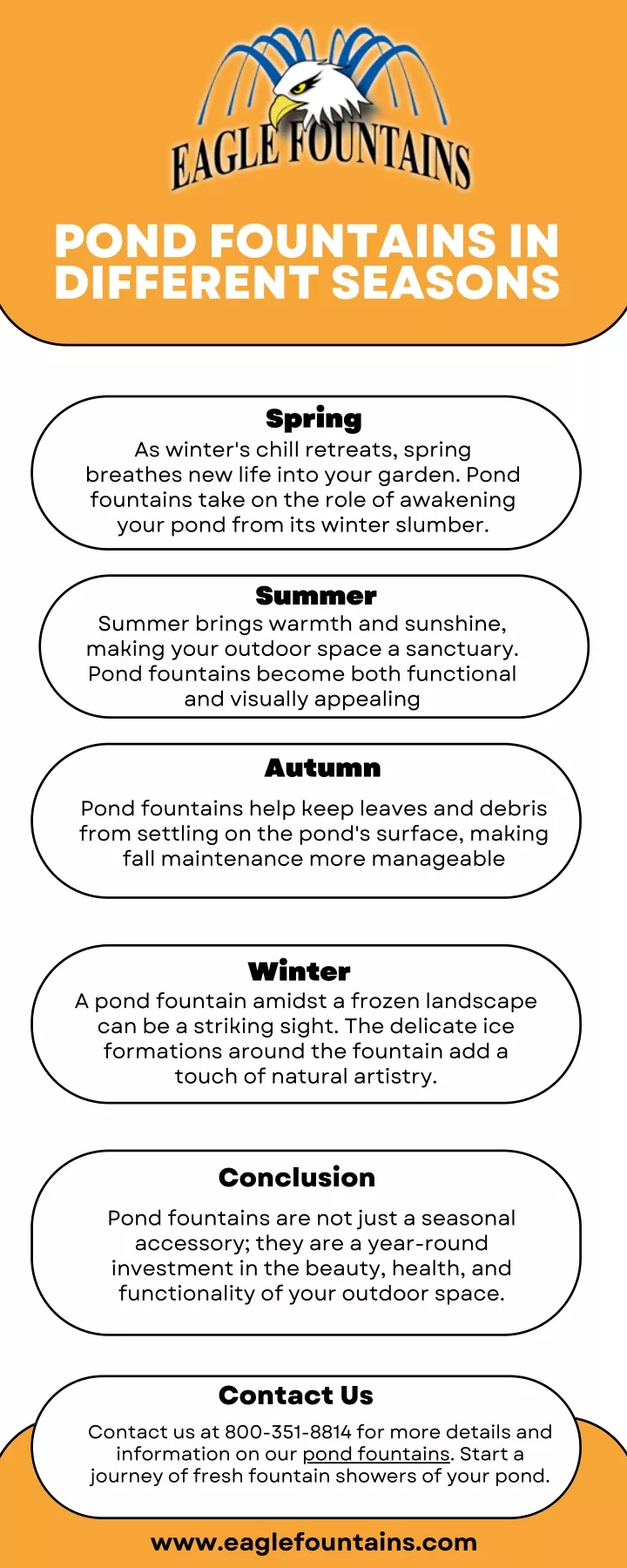 pond fountains in different seasons
