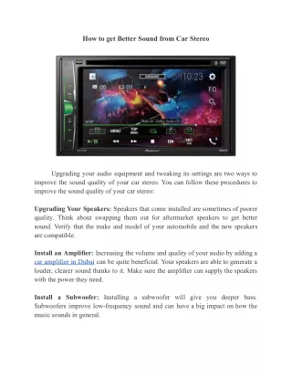 How to get Better Sound from Car Stereo
