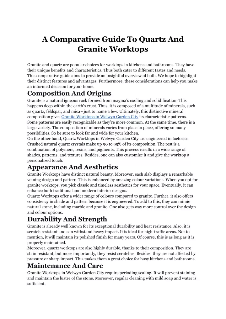 a comparative guide to quartz and granite worktops