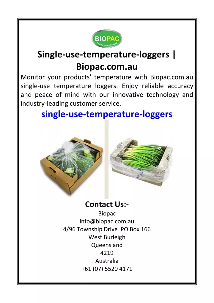 single use temperature loggers biopac