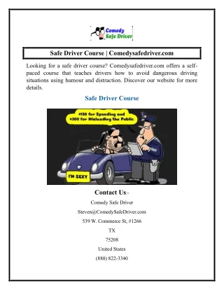 Safe Driver Course  Comedysafedriver.com