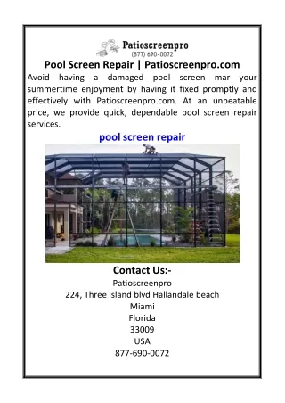 Pool Screen Repair  Patioscreenpro.com