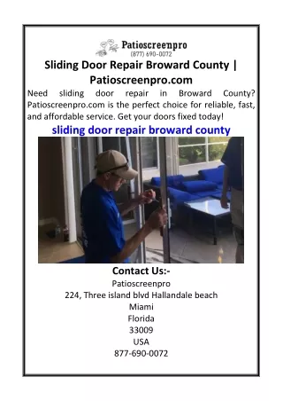 Sliding Door Repair Broward County  Patioscreenpro.com