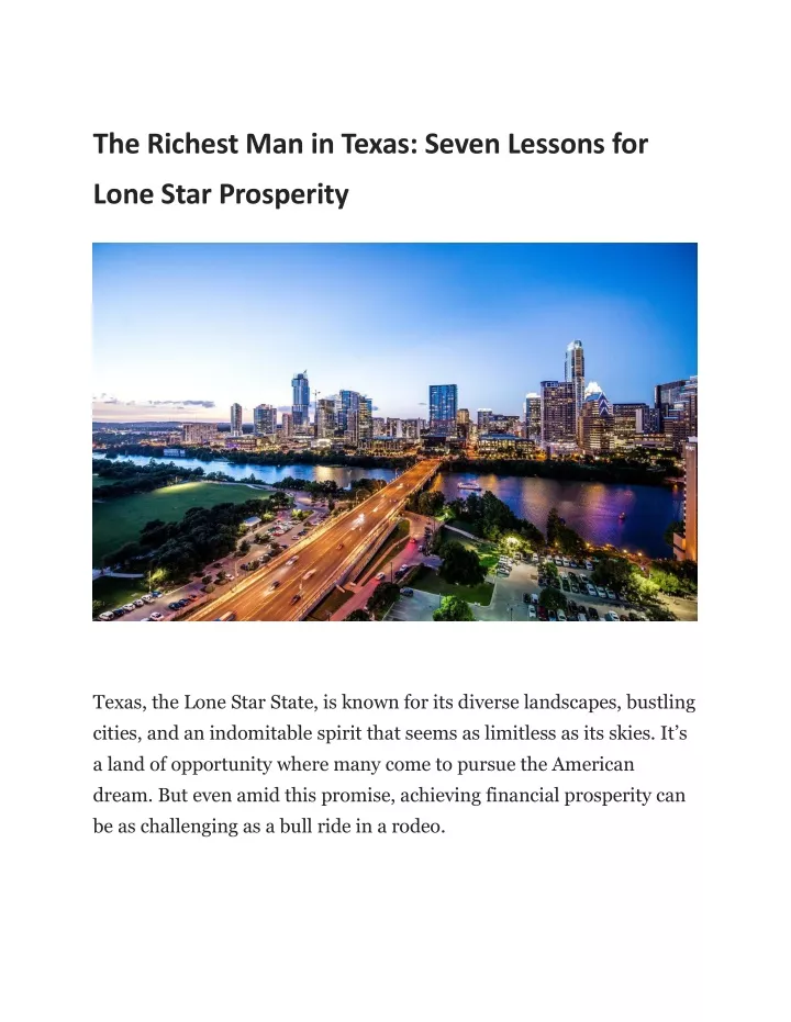 the richest man in texas seven lessons for