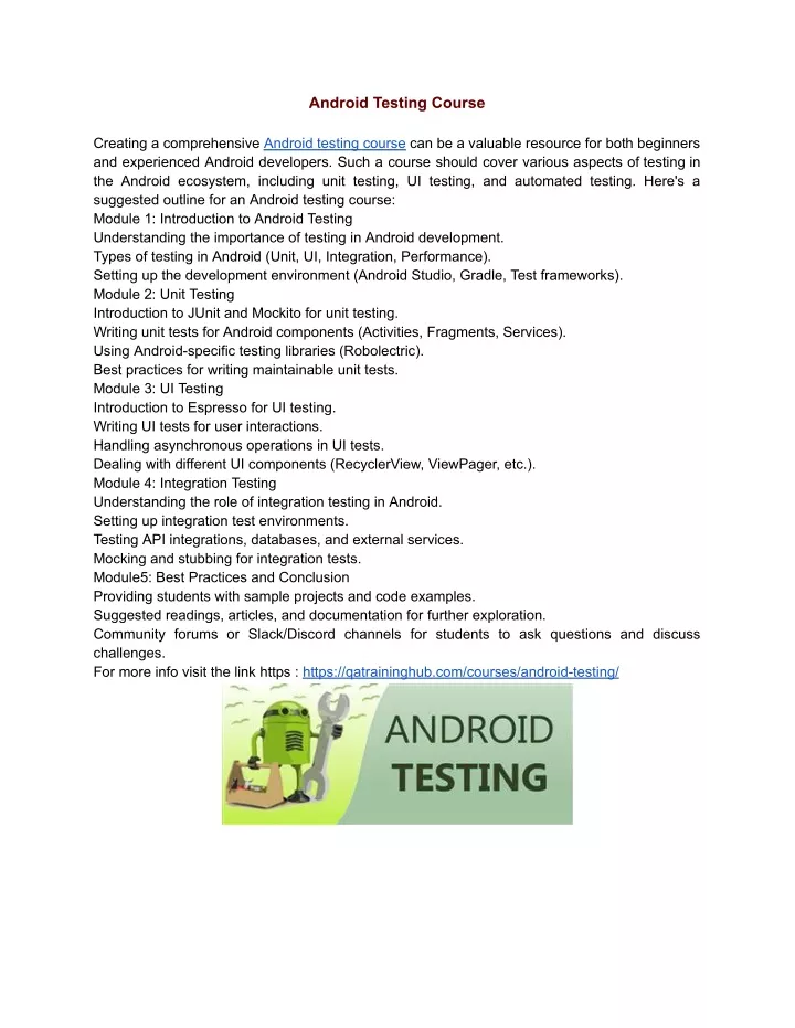 android testing course