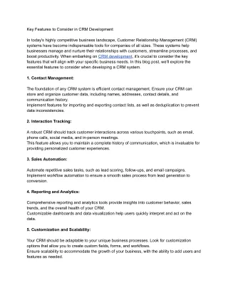key features to consider in crm development