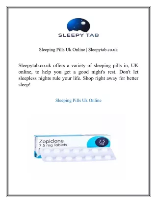 Sleeping Pills Uk Online  Sleepytab.co.uk