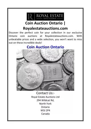 Coin Auction Ontario  Royalestateauctions.com
