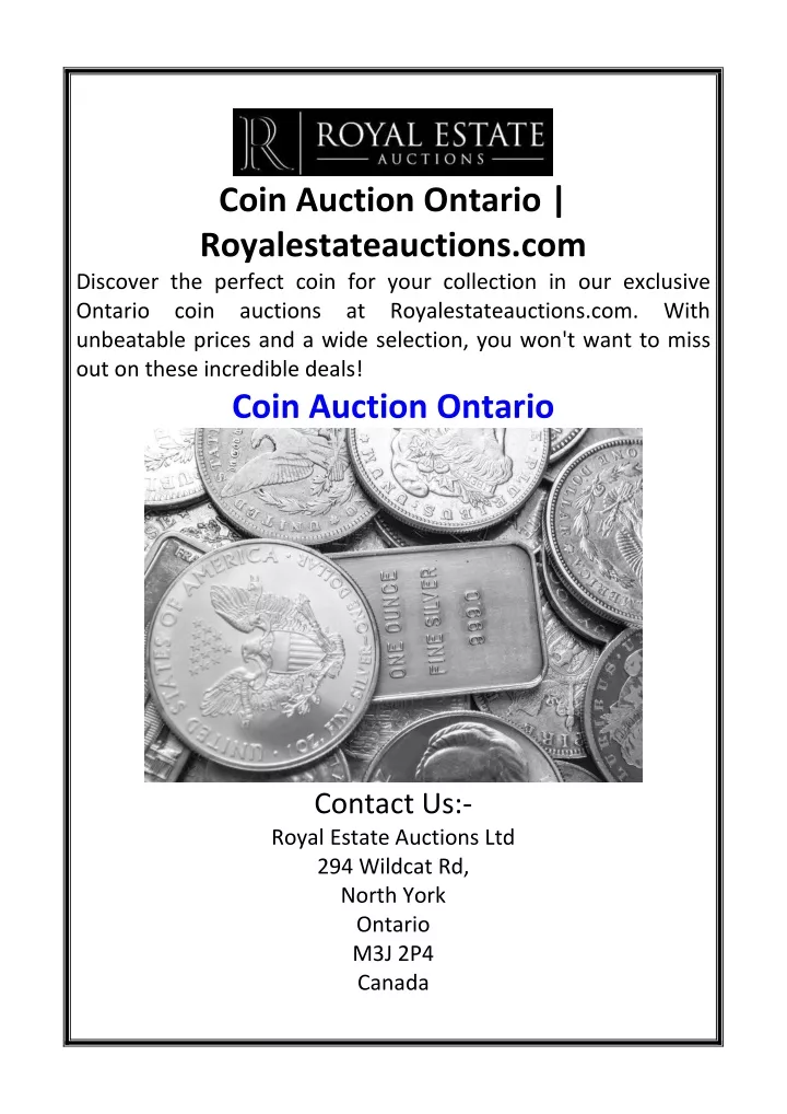 coin auction ontario royalestateauctions