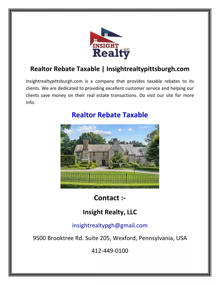 PPT Realtor Rebate Taxable Insightrealtypittsburgh PowerPoint 