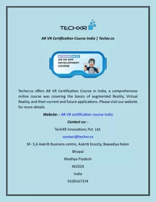 AR VR Certiﬁcation Course India | Techxr.co