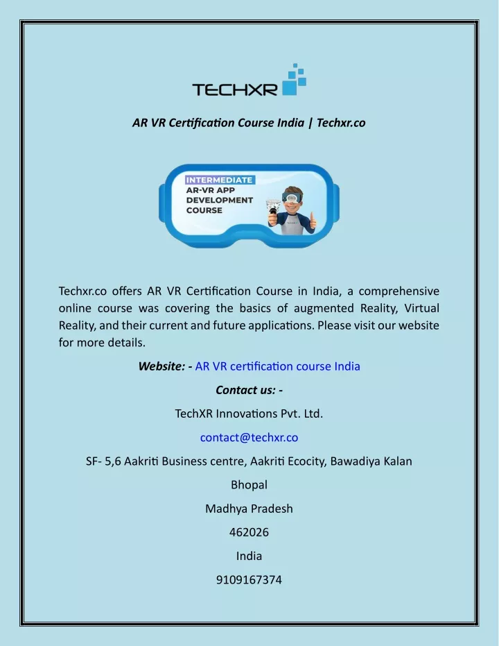 ar vr certification course india techxr co