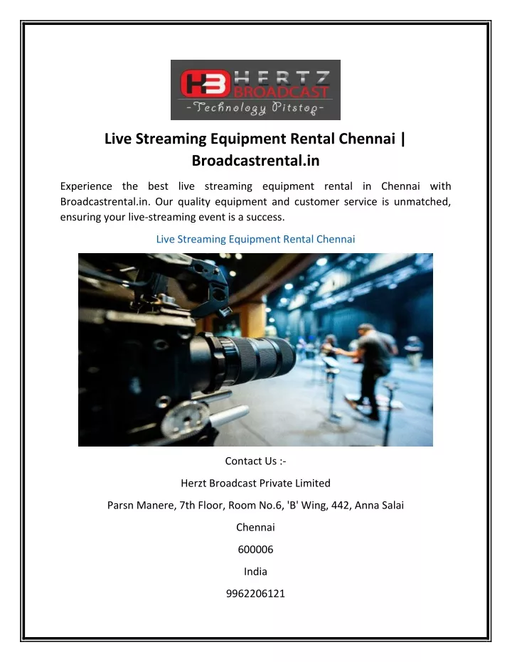 live streaming equipment rental chennai