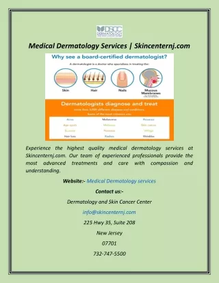 Medical Dermatology Services  Skincenternj