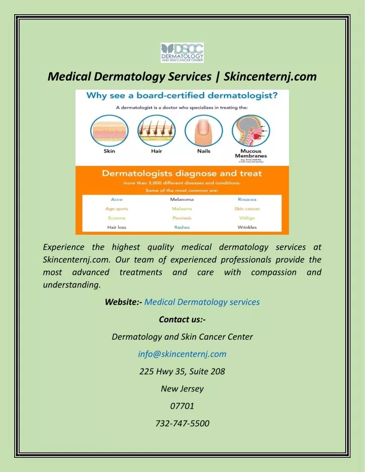 medical dermatology services skincenternj com