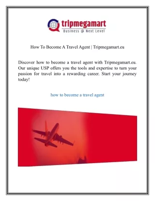 How To Become A Travel Agent  Tripmegamart.eu