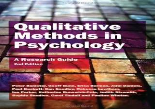 PDF DOWNLOAD Qualitative Methods in Psychology: a Research Guide (UK Higher Educ
