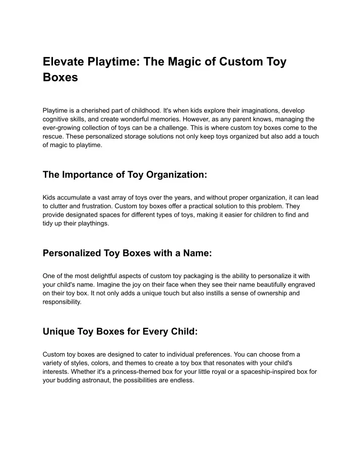 elevate playtime the magic of custom toy boxes