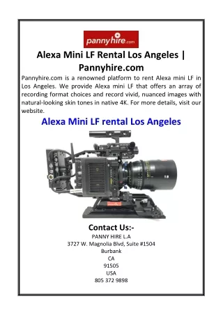 Alexa Mini LF Rental Los Angeles | Pannyhire.com