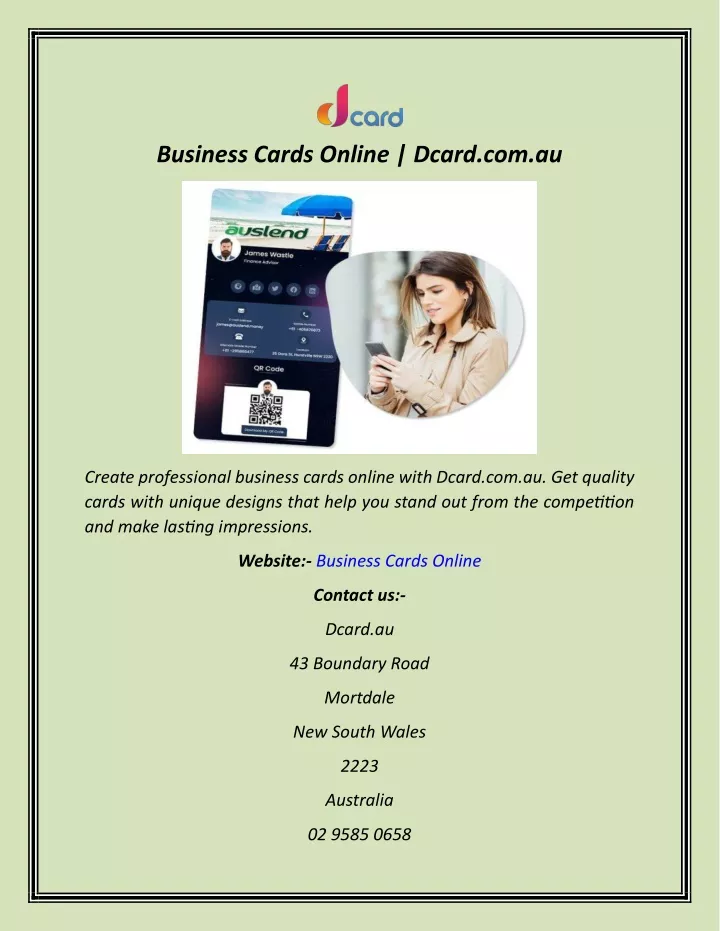 business cards online dcard com au